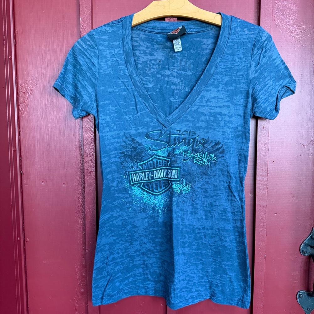 Harley-Davidson Women's Teal Blue V-Neck Graphic Tee